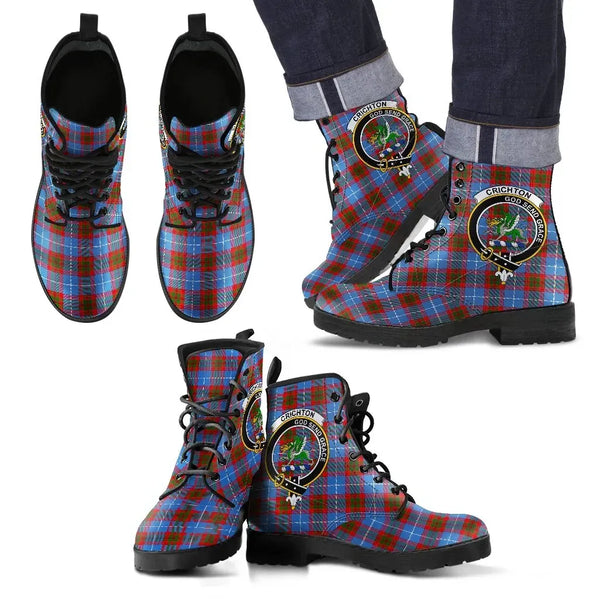 Crichton District Clan Leather Boot, Scottish Tartan Crichton District Clan Leather Boot Crest Style