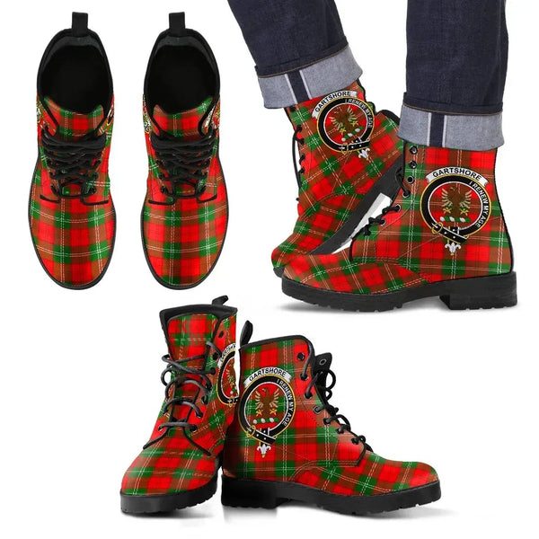 Gartshore Clan Leather Boot, Scottish Tartan Gartshore Clan Leather Boot Crest Style