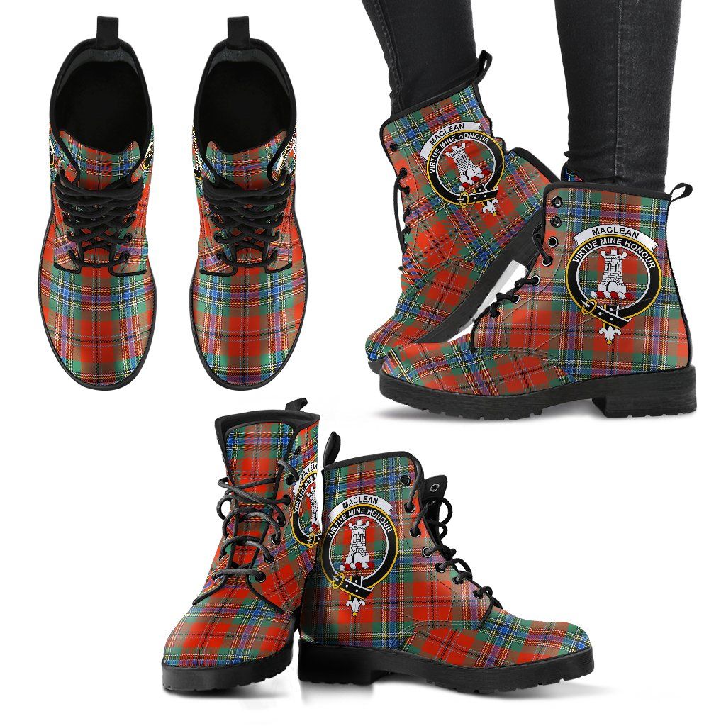 MacLean of Duart Ancient Clan Leather Boot, Scottish Tartan MacLean of Duart Ancient Clan Leather Boot Crest Style