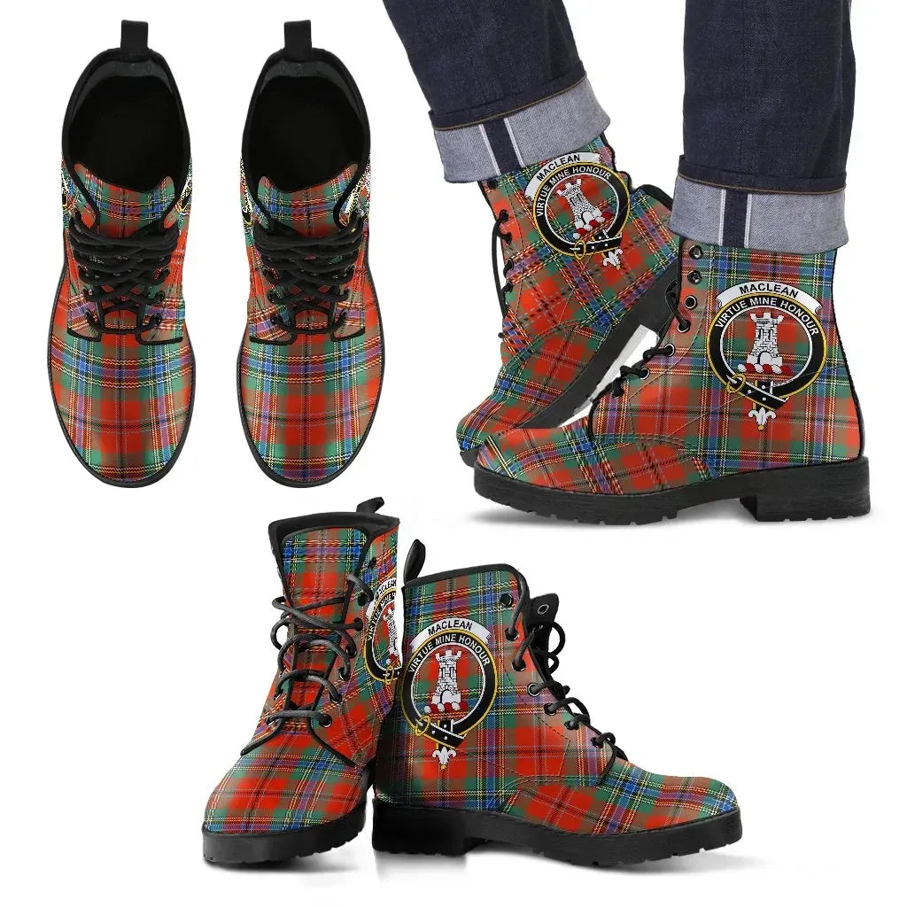 MacLean of Duart Ancient Clan Leather Boot, Scottish Tartan MacLean of Duart Ancient Clan Leather Boot Crest Style