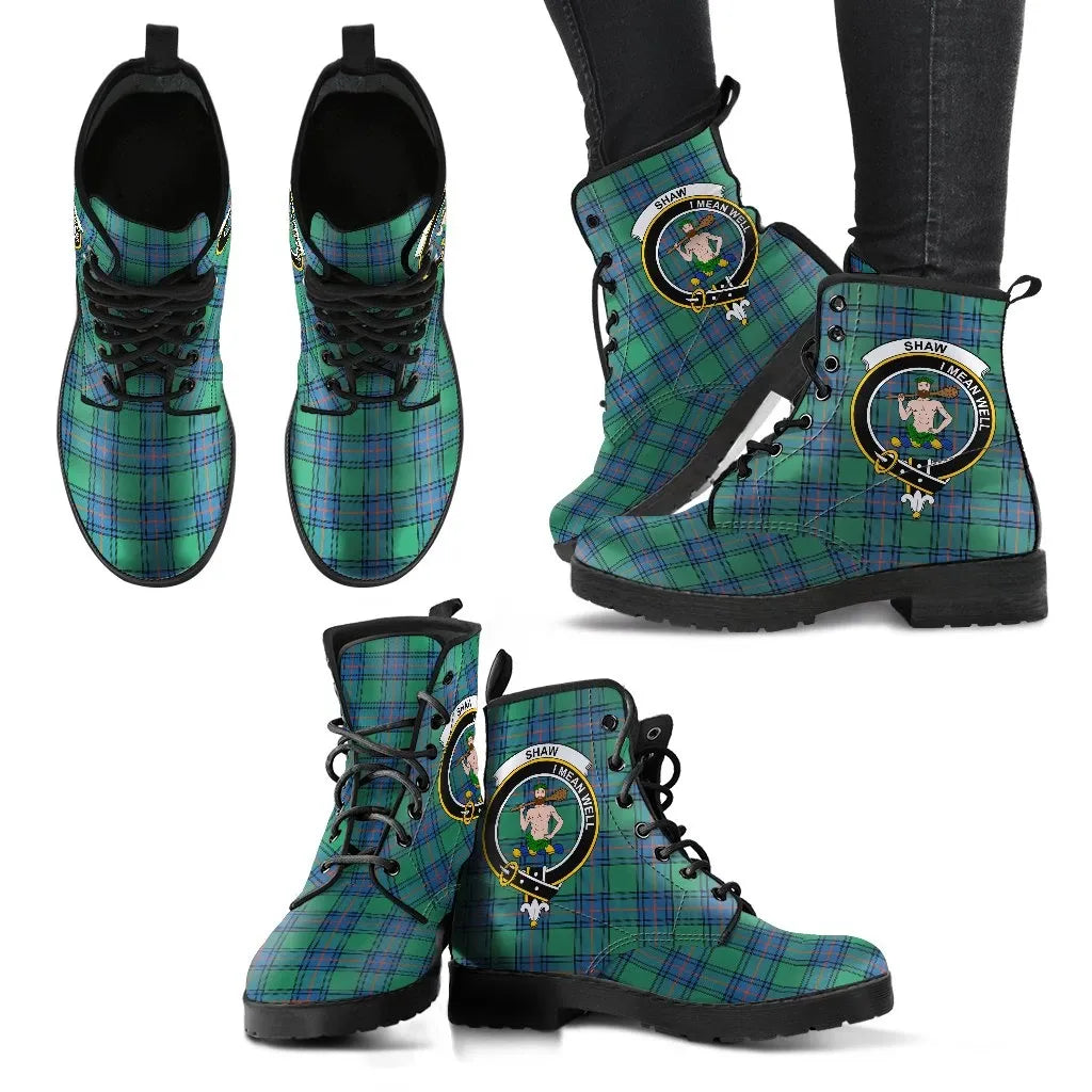 Shaw of Sauchie Clan Leather Boot, Scottish Tartan Shaw of Sauchie Clan Leather Boot Crest Style