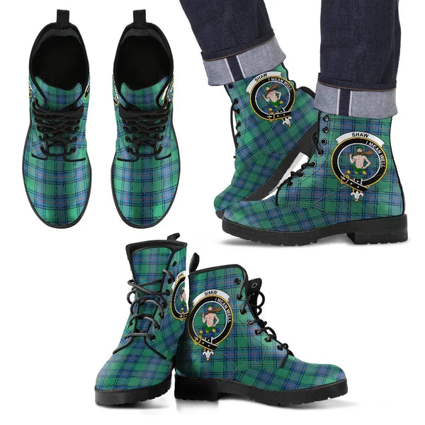 Shaw of Sauchie Clan Leather Boot, Scottish Tartan Shaw of Sauchie Clan Leather Boot Crest Style