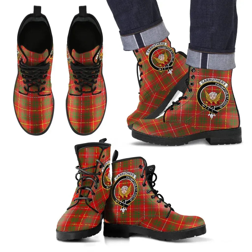 Carruthers Modern Clan Leather Boot, Scottish Tartan Carruthers Modern Clan Leather Boot Crest Style