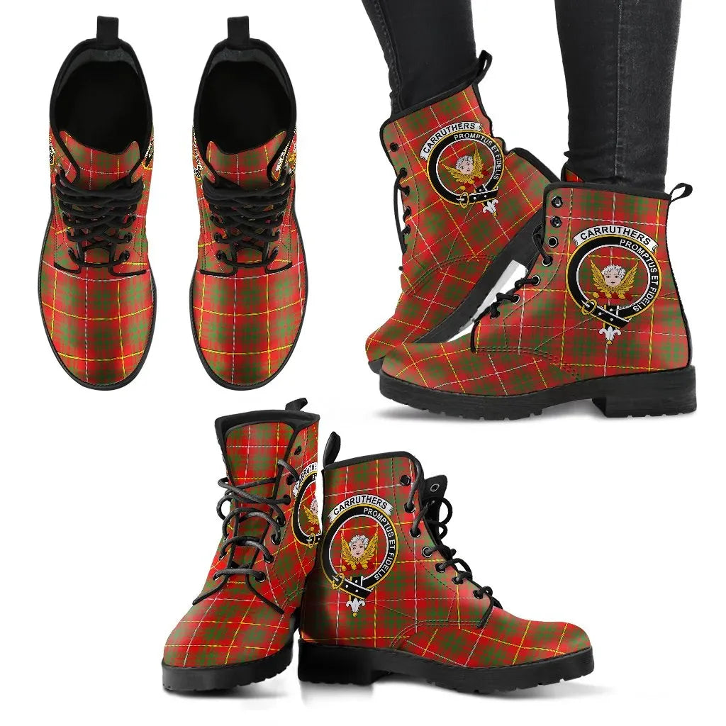 Carruthers Modern Clan Leather Boot, Scottish Tartan Carruthers Modern Clan Leather Boot Crest Style