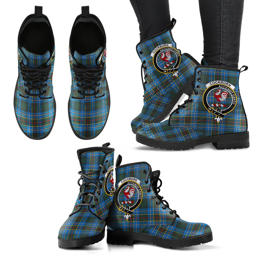 Cockburn Modern Clan Leather Boot, Scottish Tartan Cockburn Modern Clan Leather Boot Crest Style