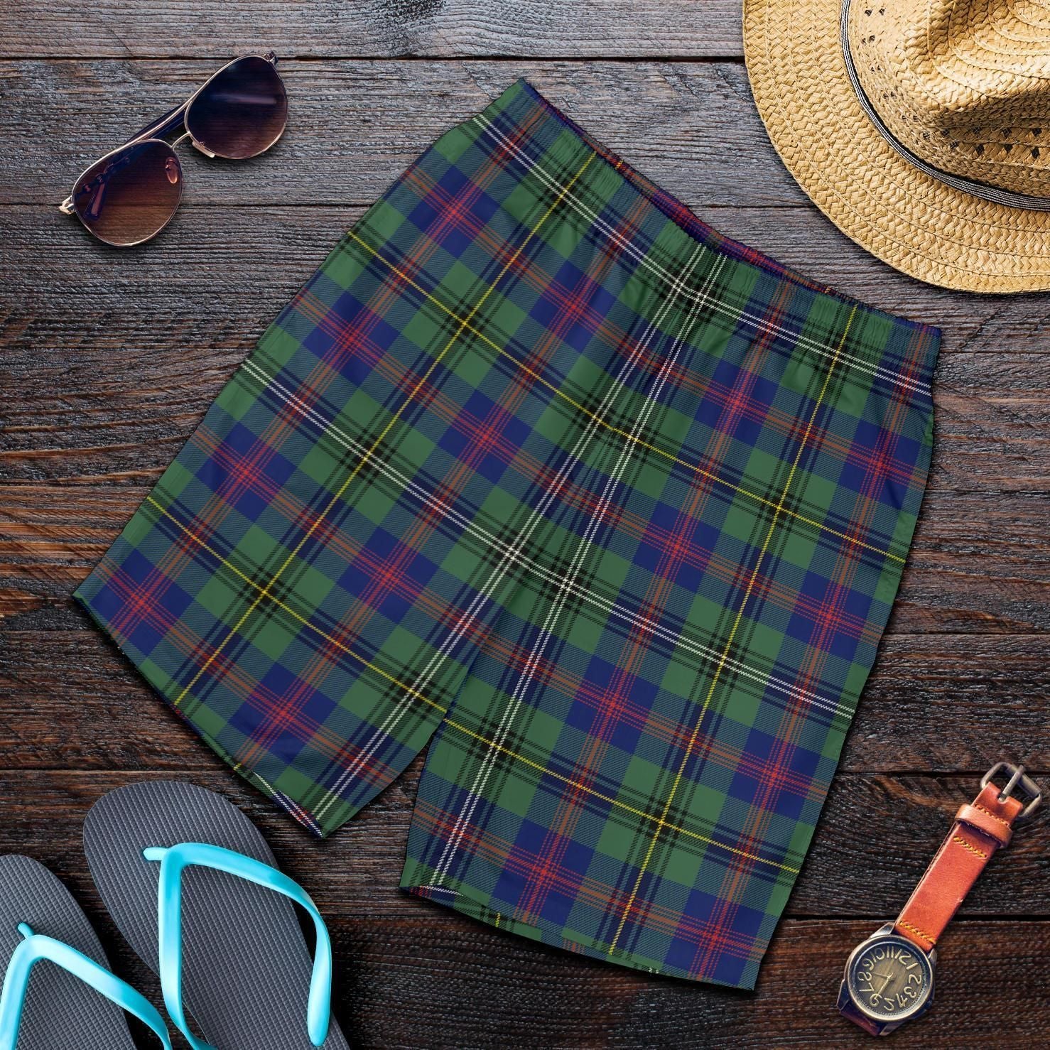 Wood Modern Tartan Plaid Men Short