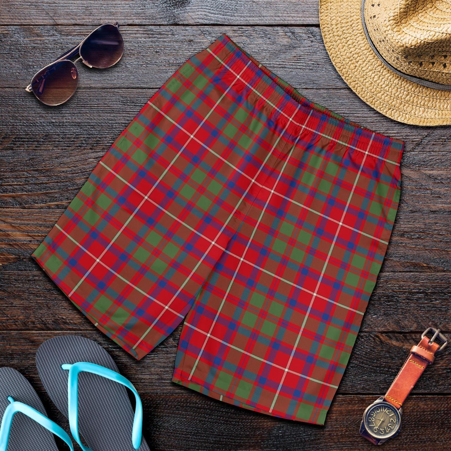 Shaw Red Modern Tartan Plaid Men Short