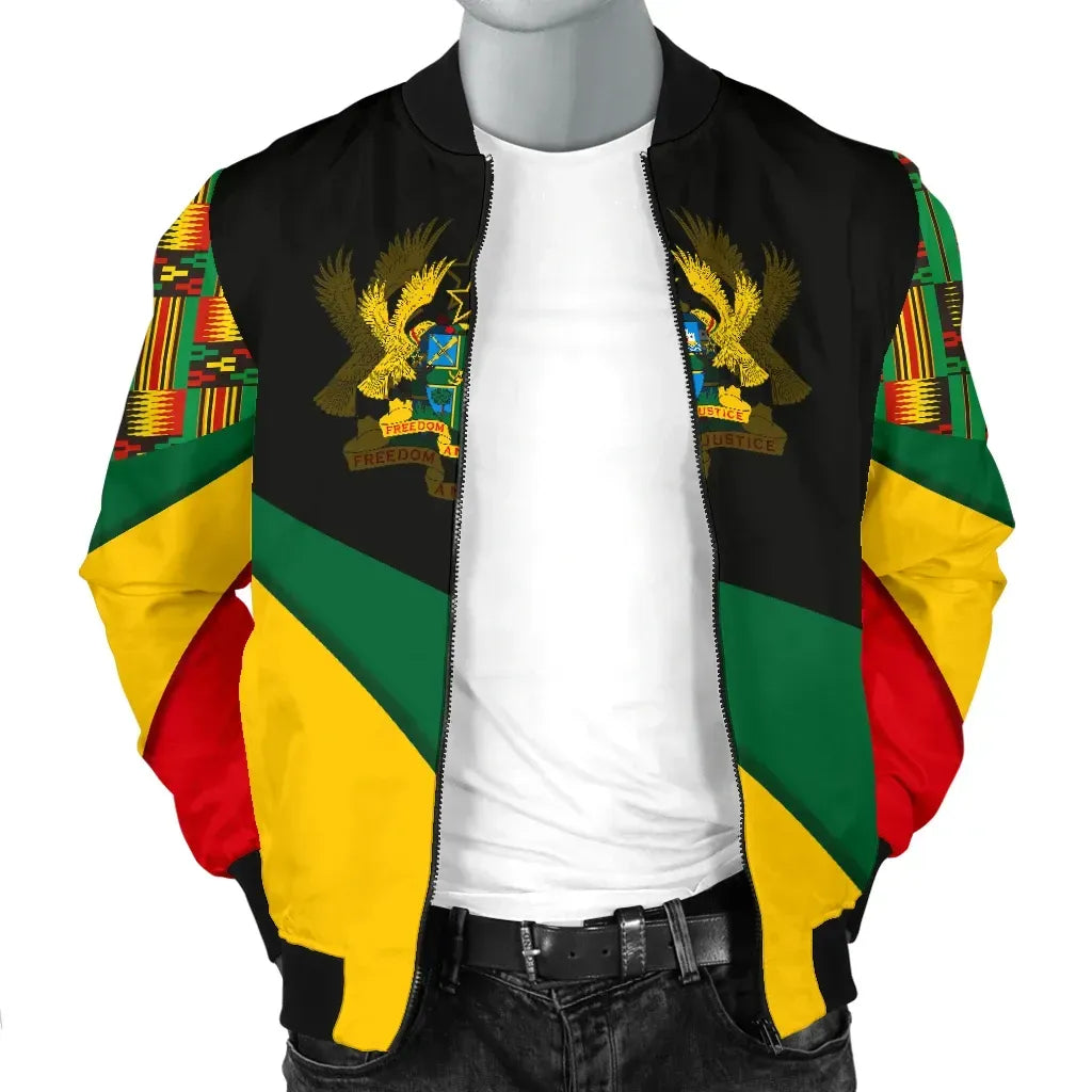 Africa Zone Men's Bomber Jacket - Ghana Flag Kente Men's Bomber Jacket - Bend Style