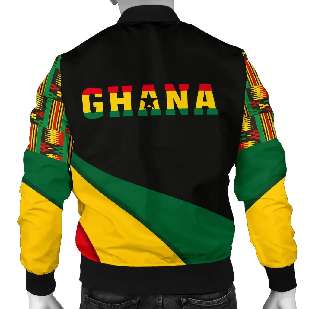 Africa Zone Men's Bomber Jacket - Ghana Flag Kente Men's Bomber Jacket - Bend Style