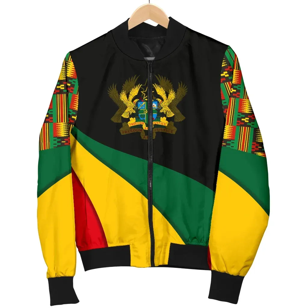 Africa Zone Men's Bomber Jacket - Ghana Flag Kente Men's Bomber Jacket - Bend Style