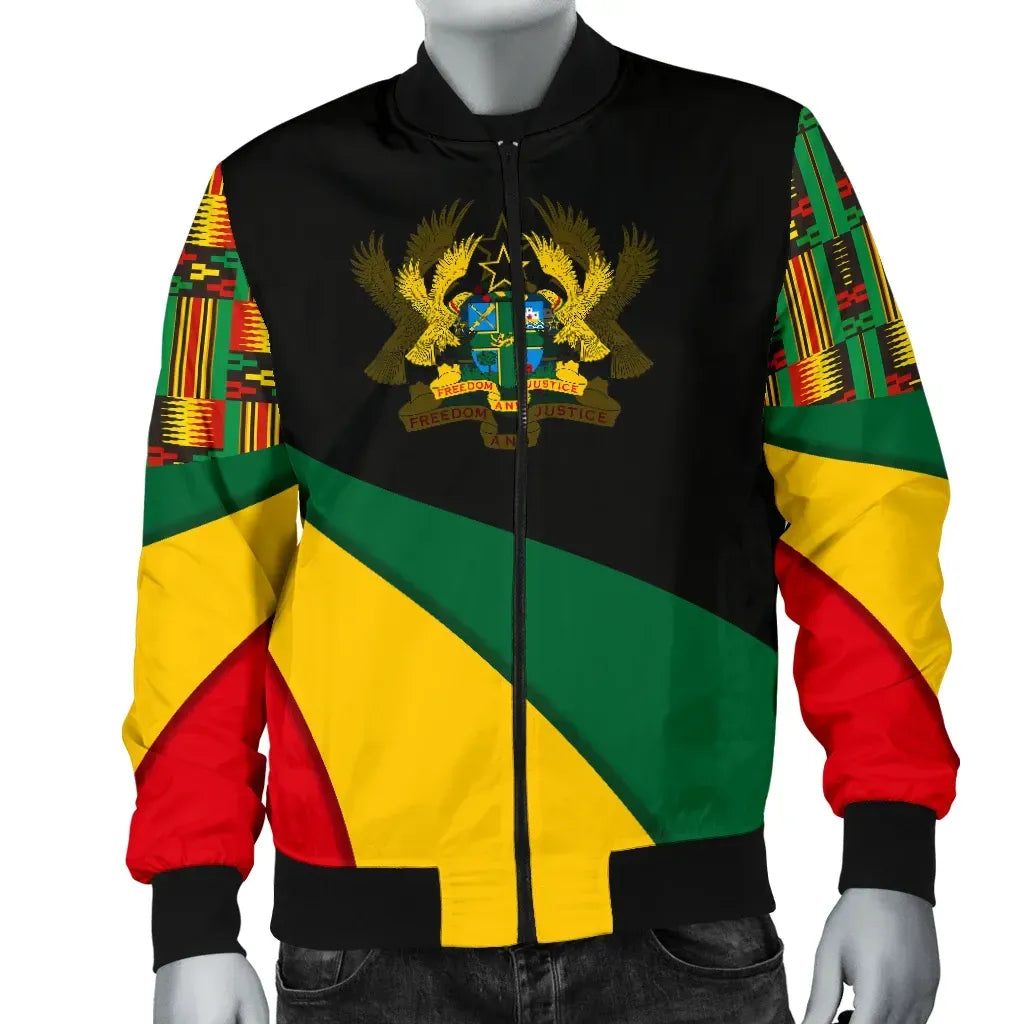 Africa Zone Men's Bomber Jacket - Ghana Flag Kente Men's Bomber Jacket - Bend Style