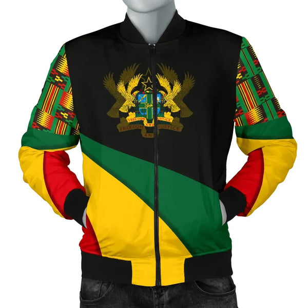 Africa Zone Men's Bomber Jacket - Ghana Flag Kente Men's Bomber Jacket - Bend Style