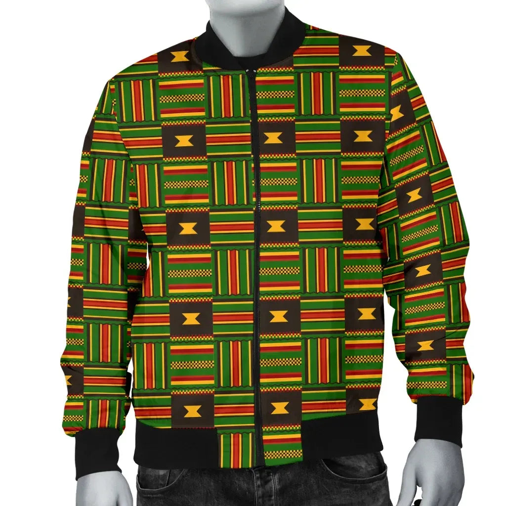 Kente Cloth - Ghanaian Pattern Bomber Jacket JR