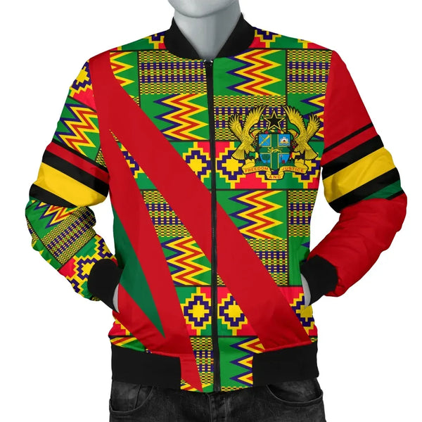 Africa Zone Bomber - Ghana Kente Men's Bomber Jacket - Fast Style