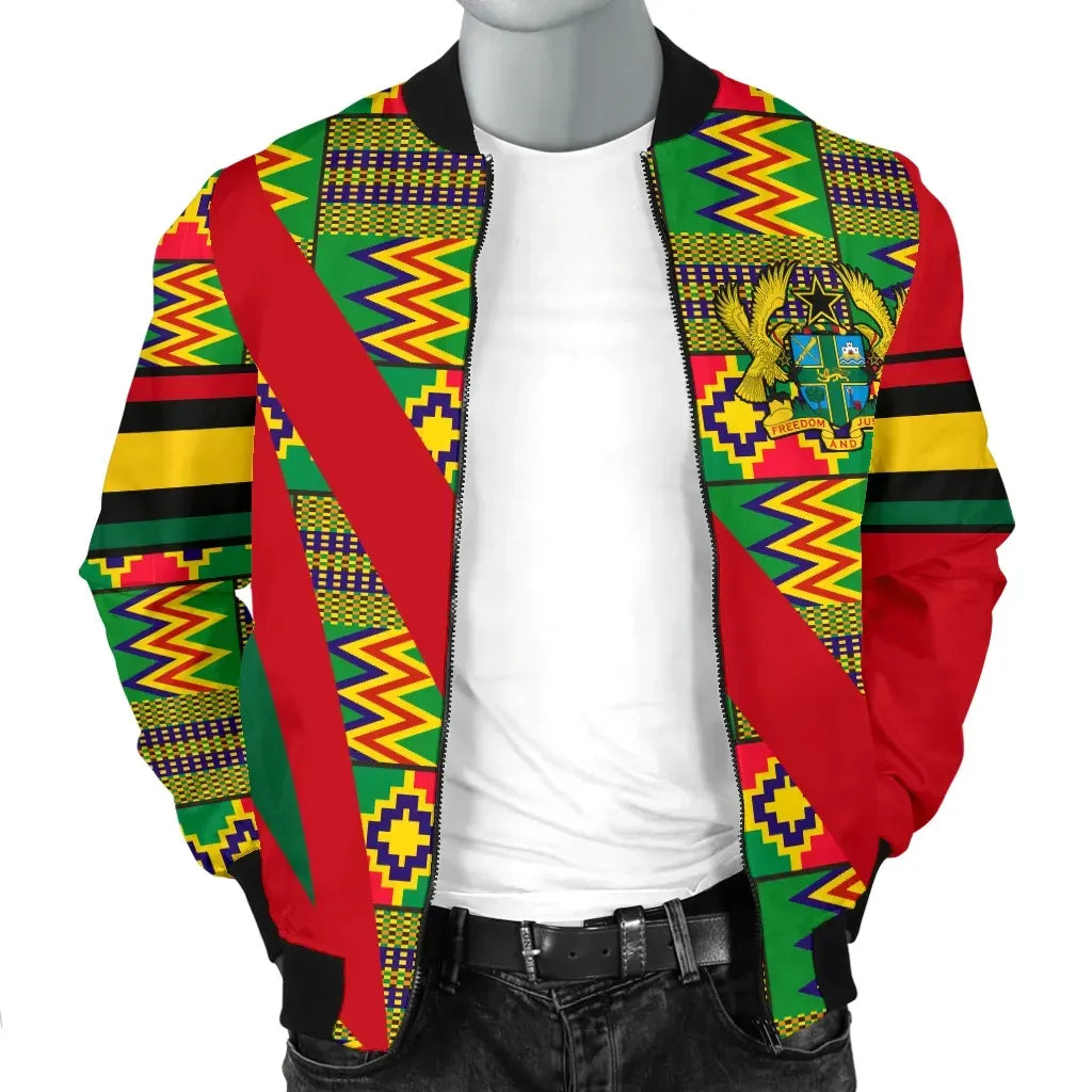 Africa Zone Bomber - Ghana Kente Men's Bomber Jacket - Fast Style