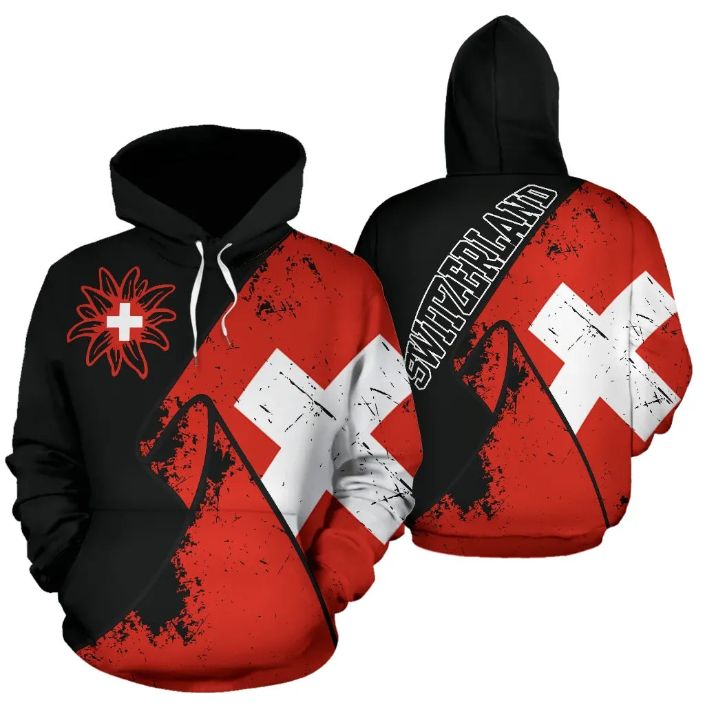 Switzerland Special Grunge Flag Pullover Hoodie