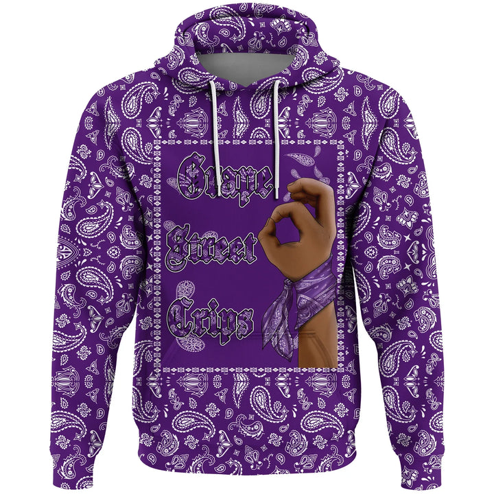 Grape Street Crips Gang Sign Hoodie - Purple Bandana