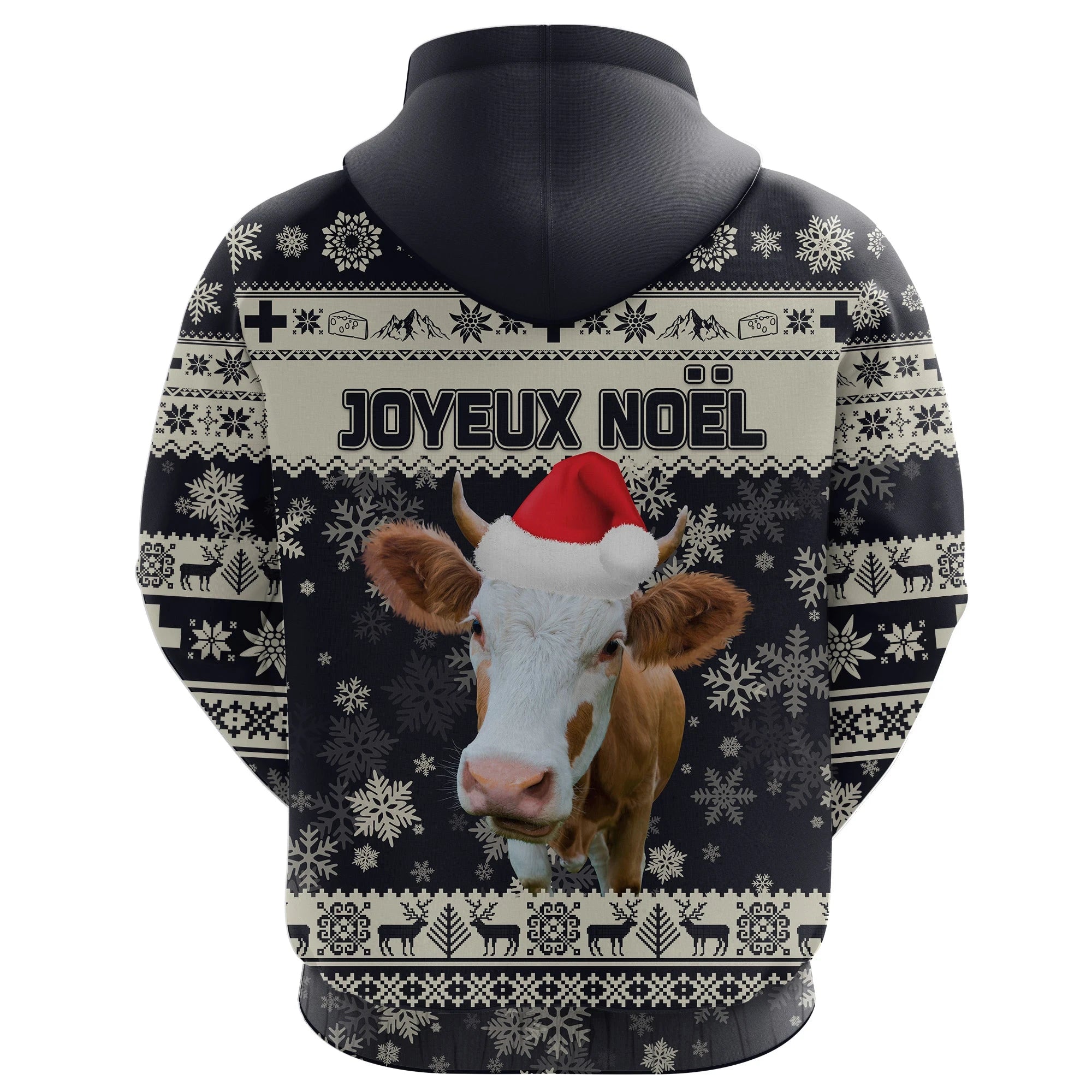 Switzerland Christmas Hoodie Swiss Cow Navy