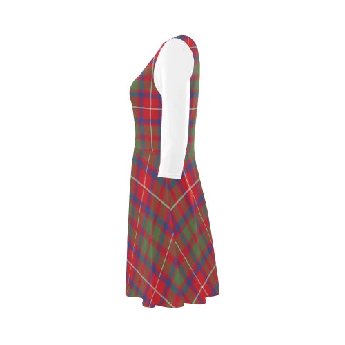 Shaw Red Modern Tartan Plaid 3/4 Sleeve Sundress