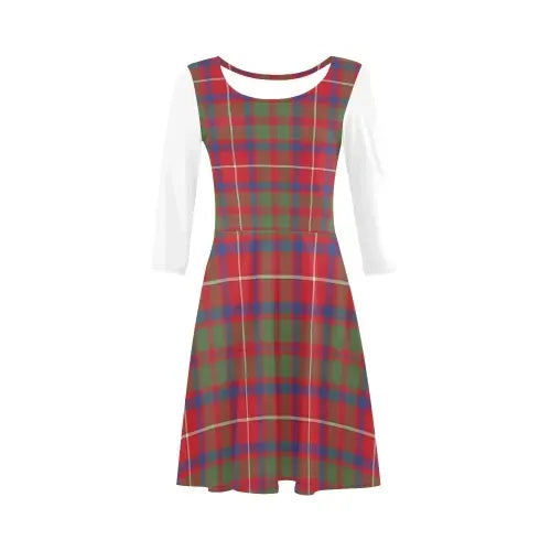 Shaw Red Modern Tartan Plaid 3/4 Sleeve Sundress