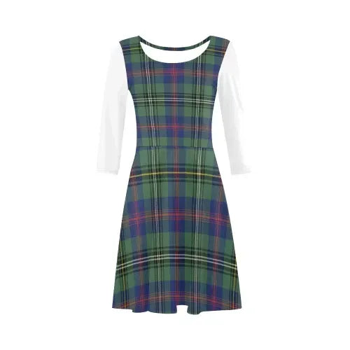 Wood Modern Tartan Plaid 3/4 Sleeve Sundress