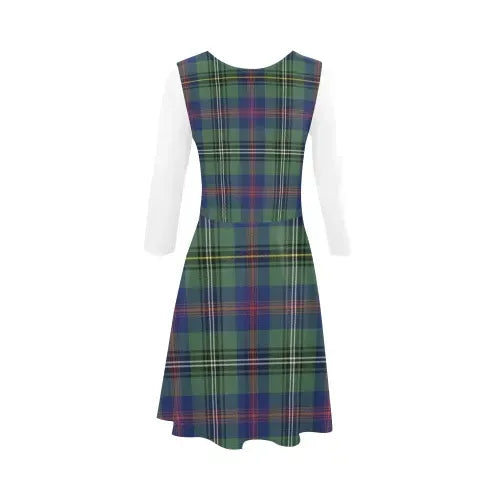 Wood Modern Tartan Plaid 3/4 Sleeve Sundress