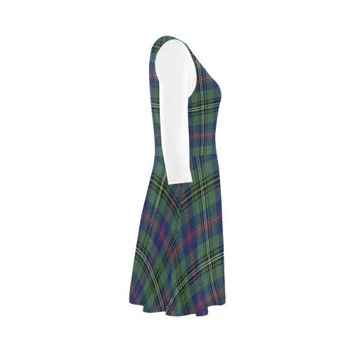 Wood Modern Tartan Plaid 3/4 Sleeve Sundress