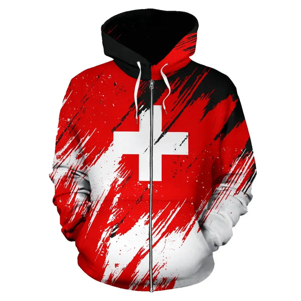 Switzerland Flag Color Painting Zip Up Version