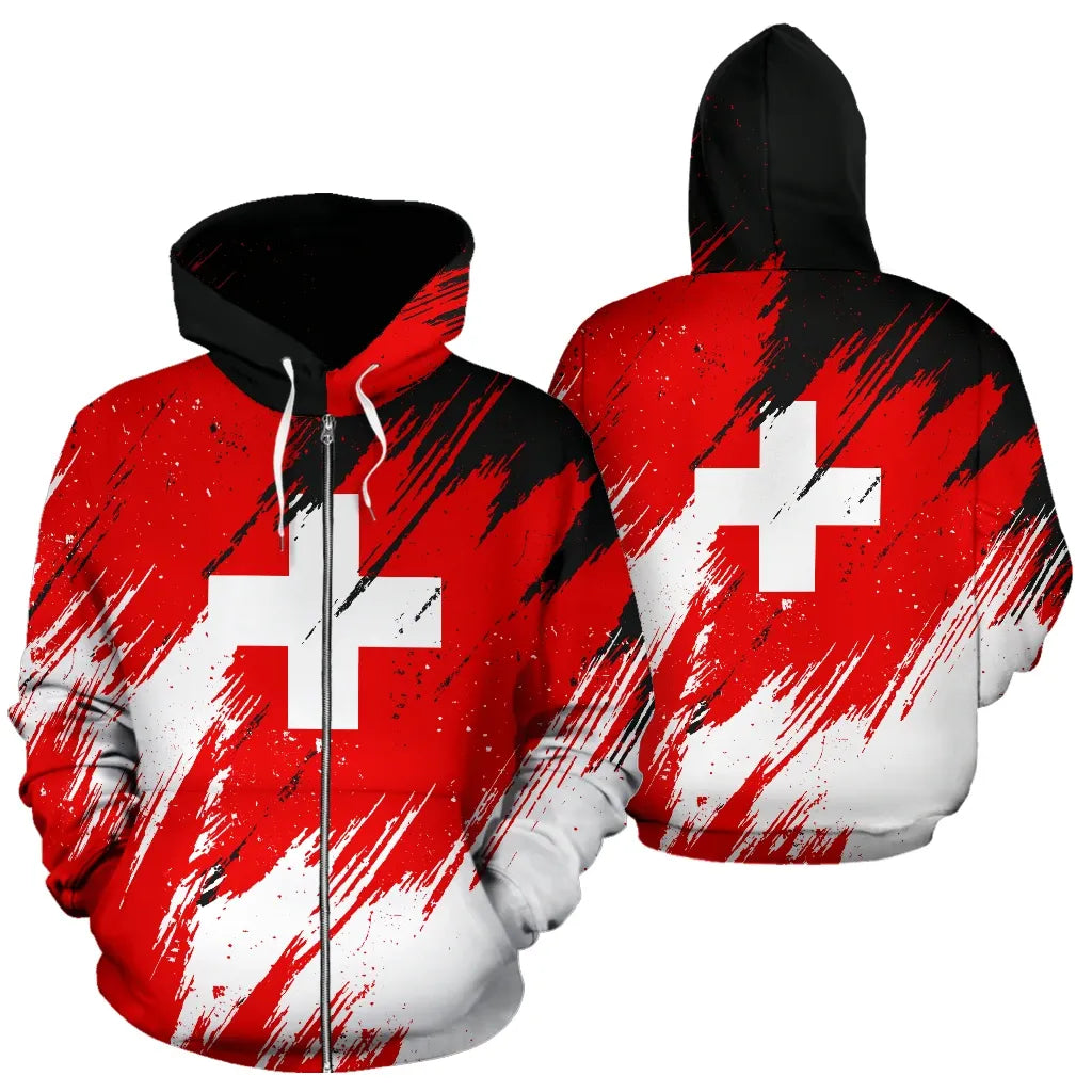 Switzerland Flag Color Painting Zip Up Version