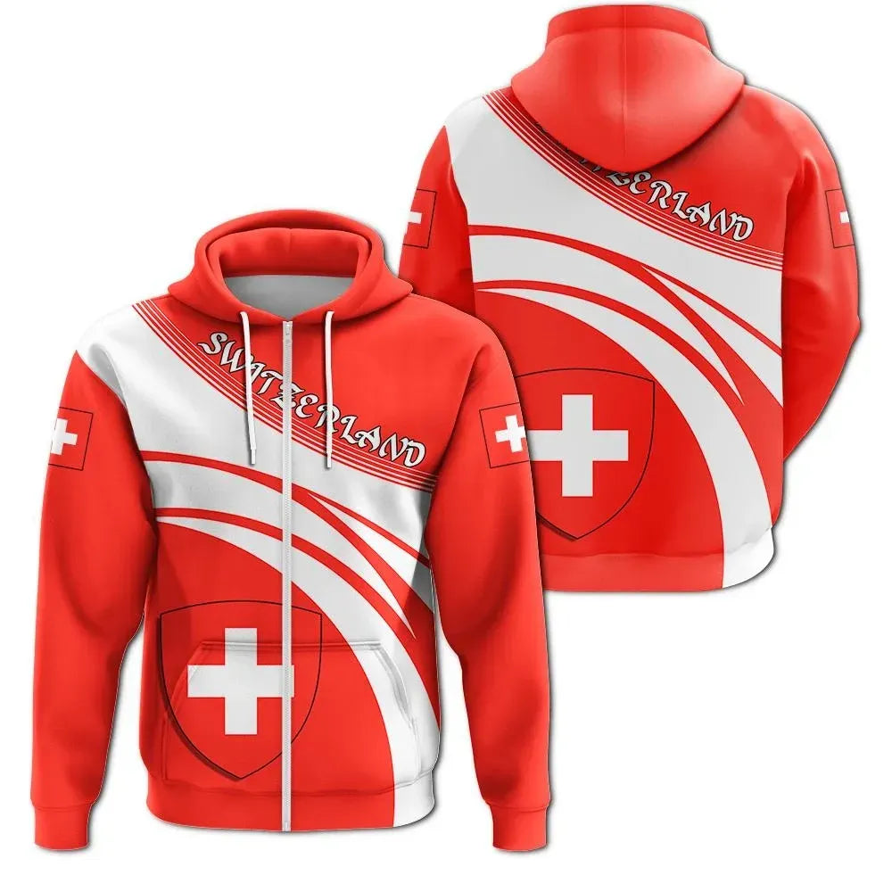 Switzerland Coat Of Arms Zip Hoodie Cricket Style