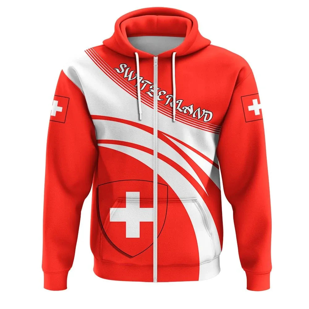 Switzerland Coat Of Arms Zip Hoodie Cricket Style