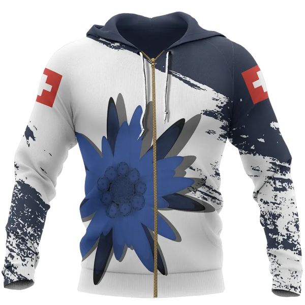 Switzerland Blue Edelweiss Zip Hoodie