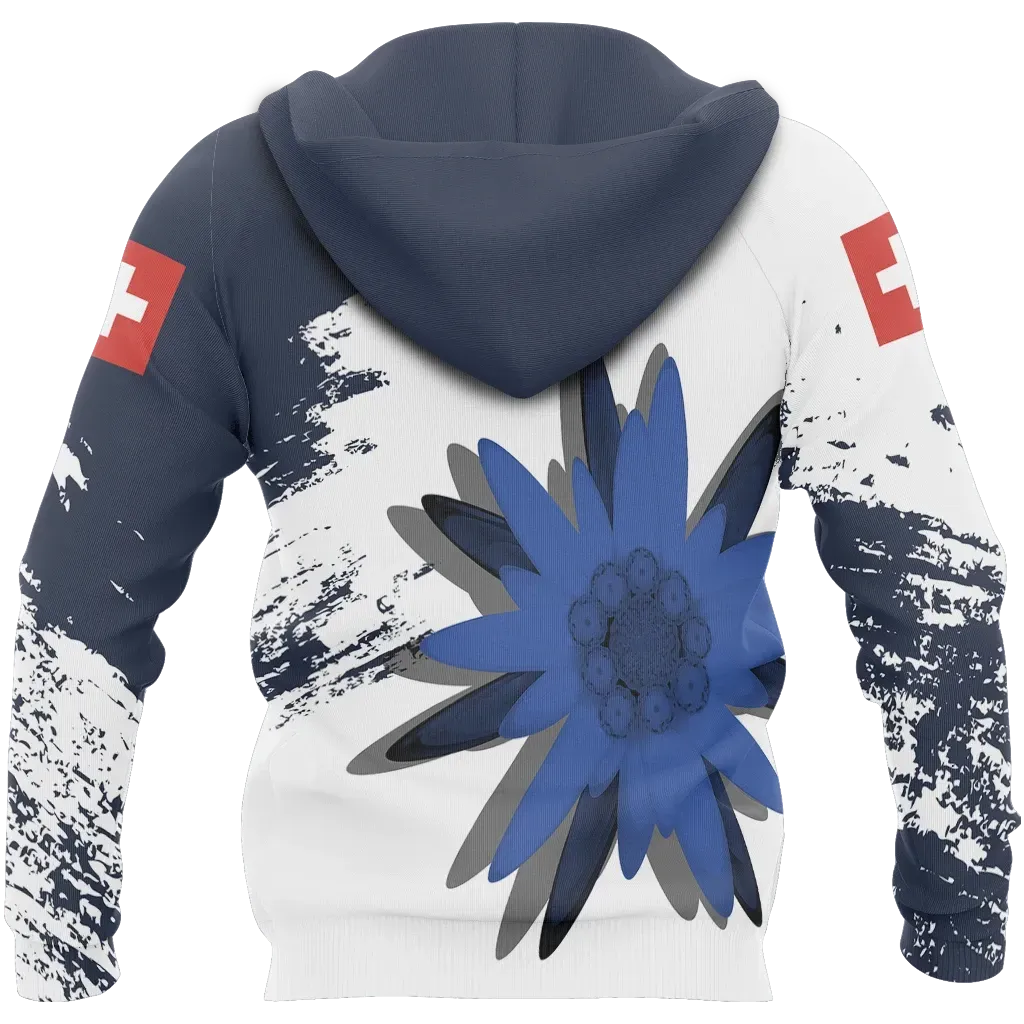 Switzerland Blue Edelweiss Zip Hoodie