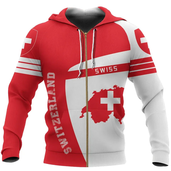 Switzerland Map Sport Zip Up Hoodie Premium Style