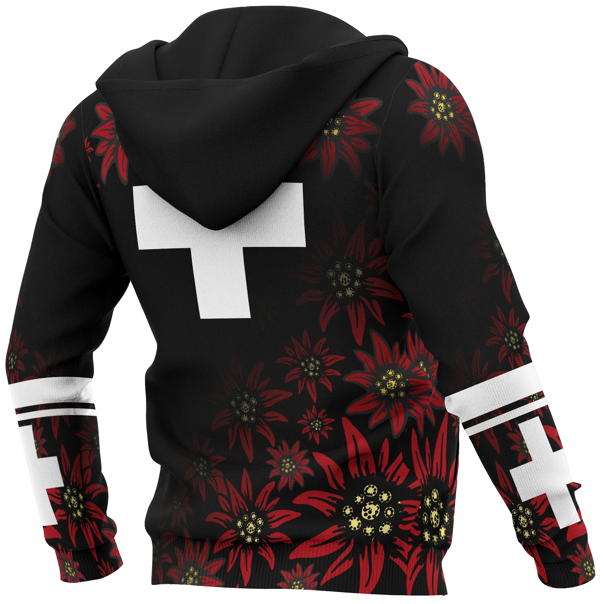 Switzerland Zip Up Hoodie Red Edelweiss