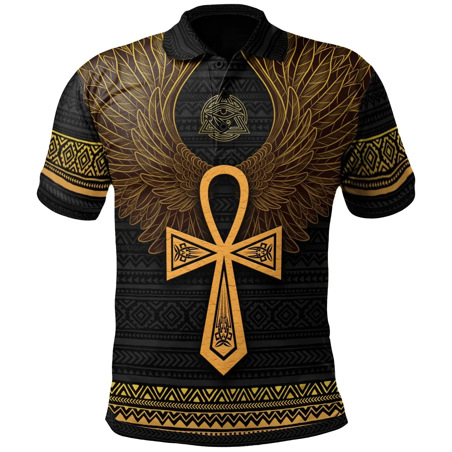 African Polo Shirt - Africa Ancient Egypt Ankh & Horus Wings - BN22