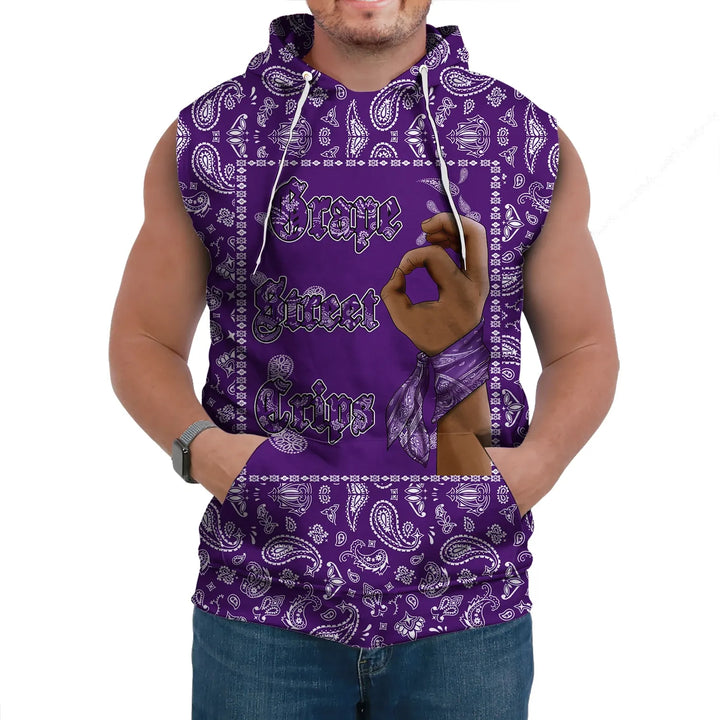 Grape Street Crips Gang Sign Sleeveless Hoodie - Purple Bandana