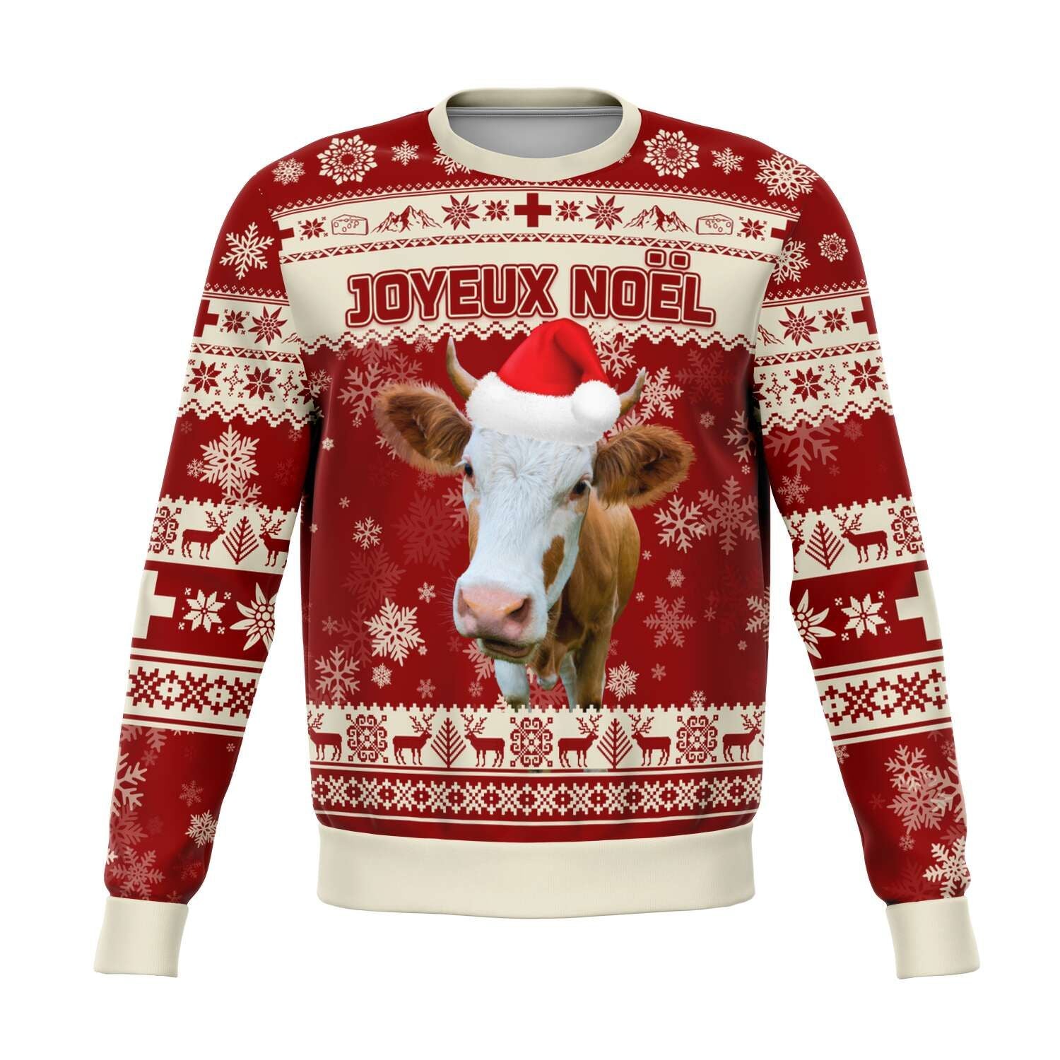 Switzerland Christmas Sweatshirt Swiss Cow Red