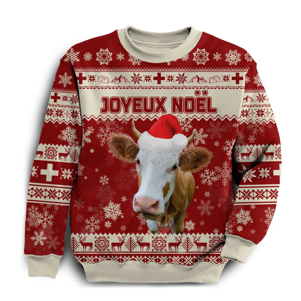 Switzerland Christmas Sweatshirt Swiss Cow Red