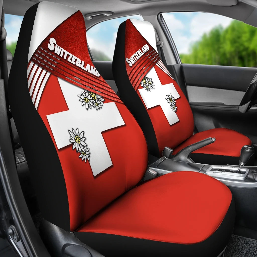 Switzerland Car Seat Covers Coat Of Arms With Edelweiss