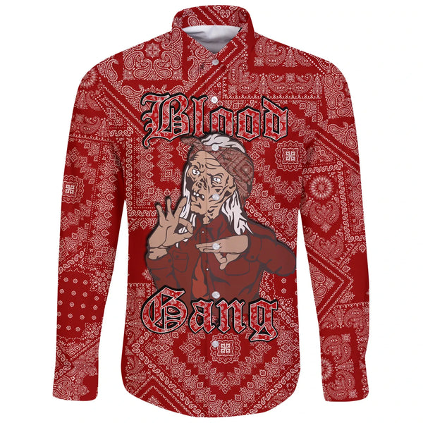 Blood Gang Long Sleeve Button Shirt - Red Paisley
