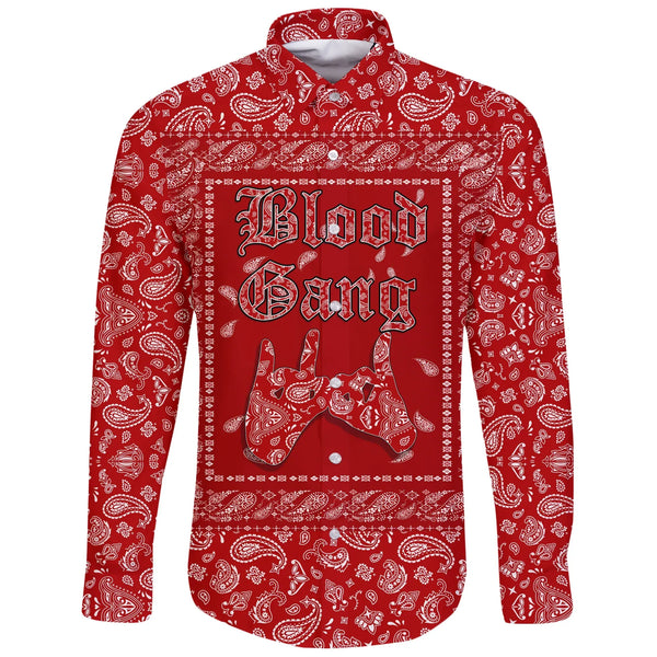 Blood Gang Bulldog Long Sleeve Button Shirt