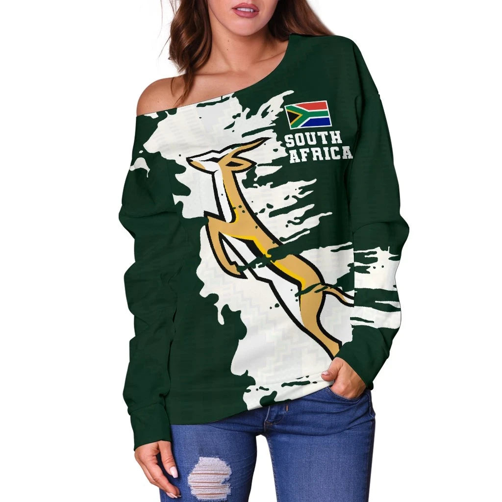 South Africa Women's Off Shoulder Sweater - Springboks Off Shoulder Sweater  Painting Style