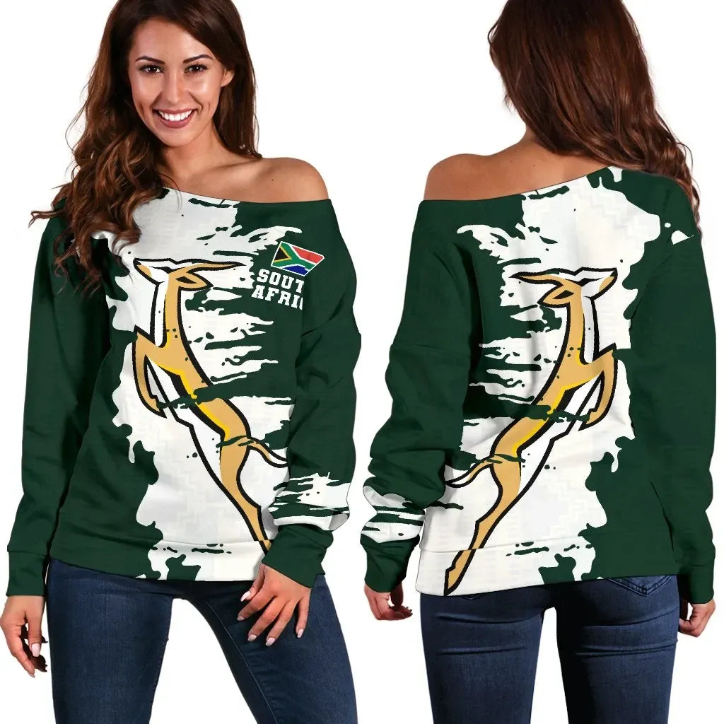 South Africa Women's Off Shoulder Sweater - Springboks Off Shoulder Sweater  Painting Style