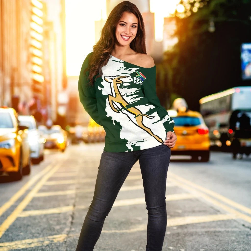 South Africa Women's Off Shoulder Sweater - Springboks Off Shoulder Sweater  Painting Style