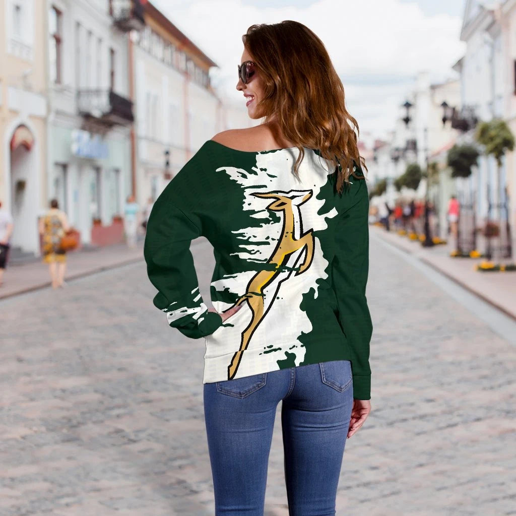 South Africa Women's Off Shoulder Sweater - Springboks Off Shoulder Sweater  Painting Style