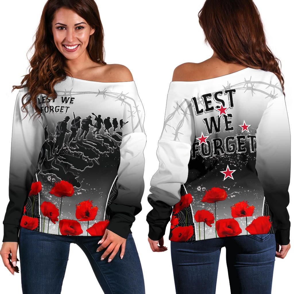 New Zealand Anzac Women's Off Shoulder Sweater - Lest We Forget Poppy Off Shoulder Sweater