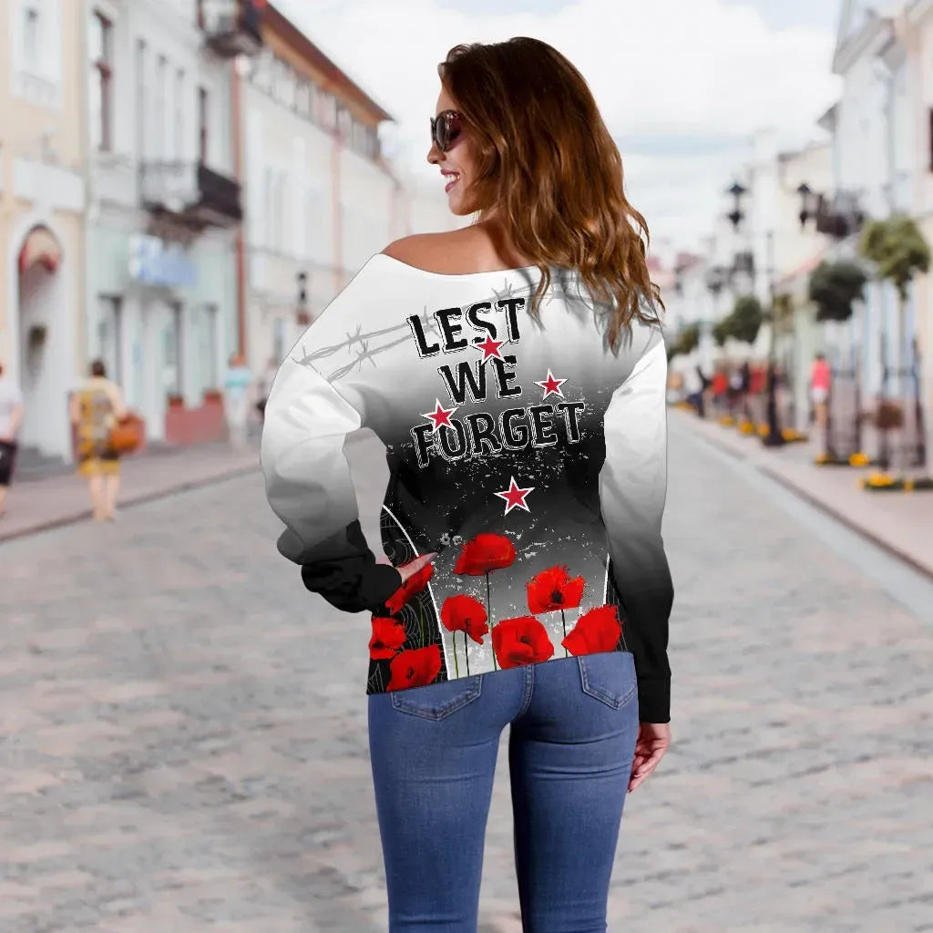 New Zealand Anzac Women's Off Shoulder Sweater - Lest We Forget Poppy Off Shoulder Sweater