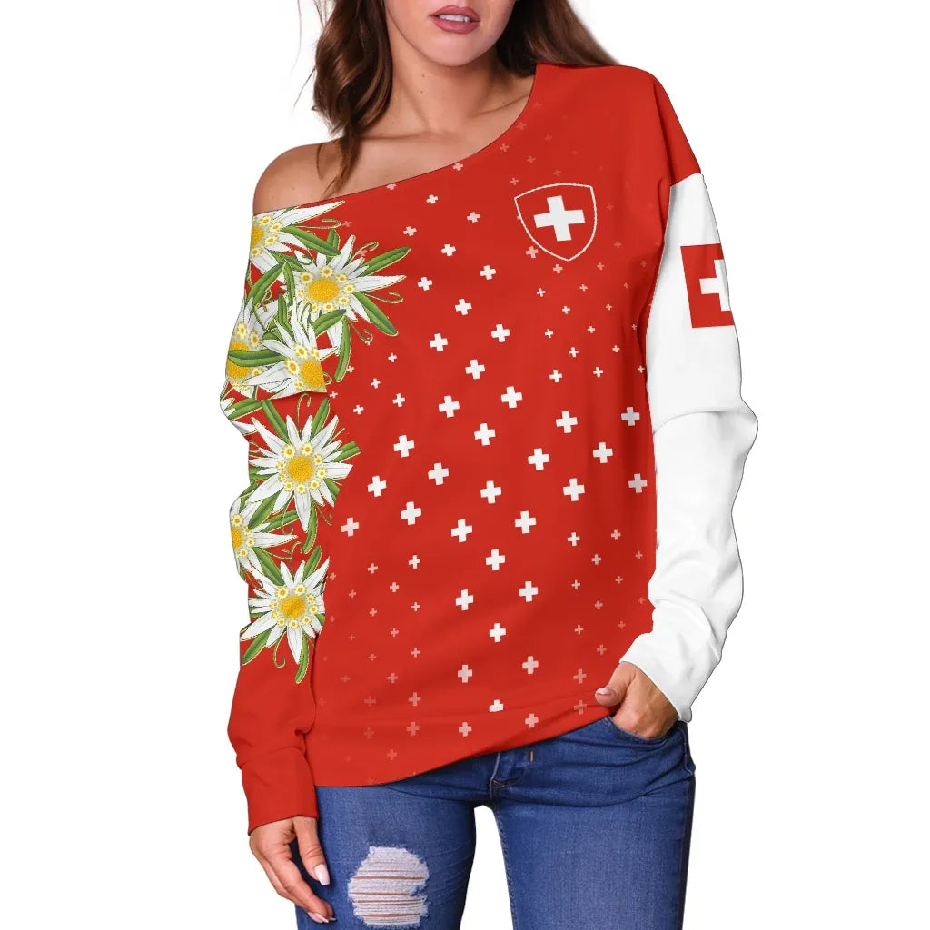 Switzerland Edelweiss Special Women Off Shoulder Sweater