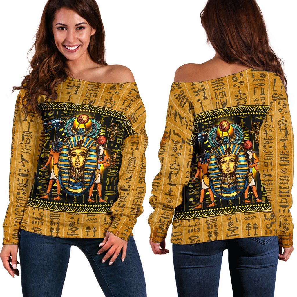 African Women's Off Shoulder Sweater - Mysteries Of Ancient Egypt Off Shoulder Sweater